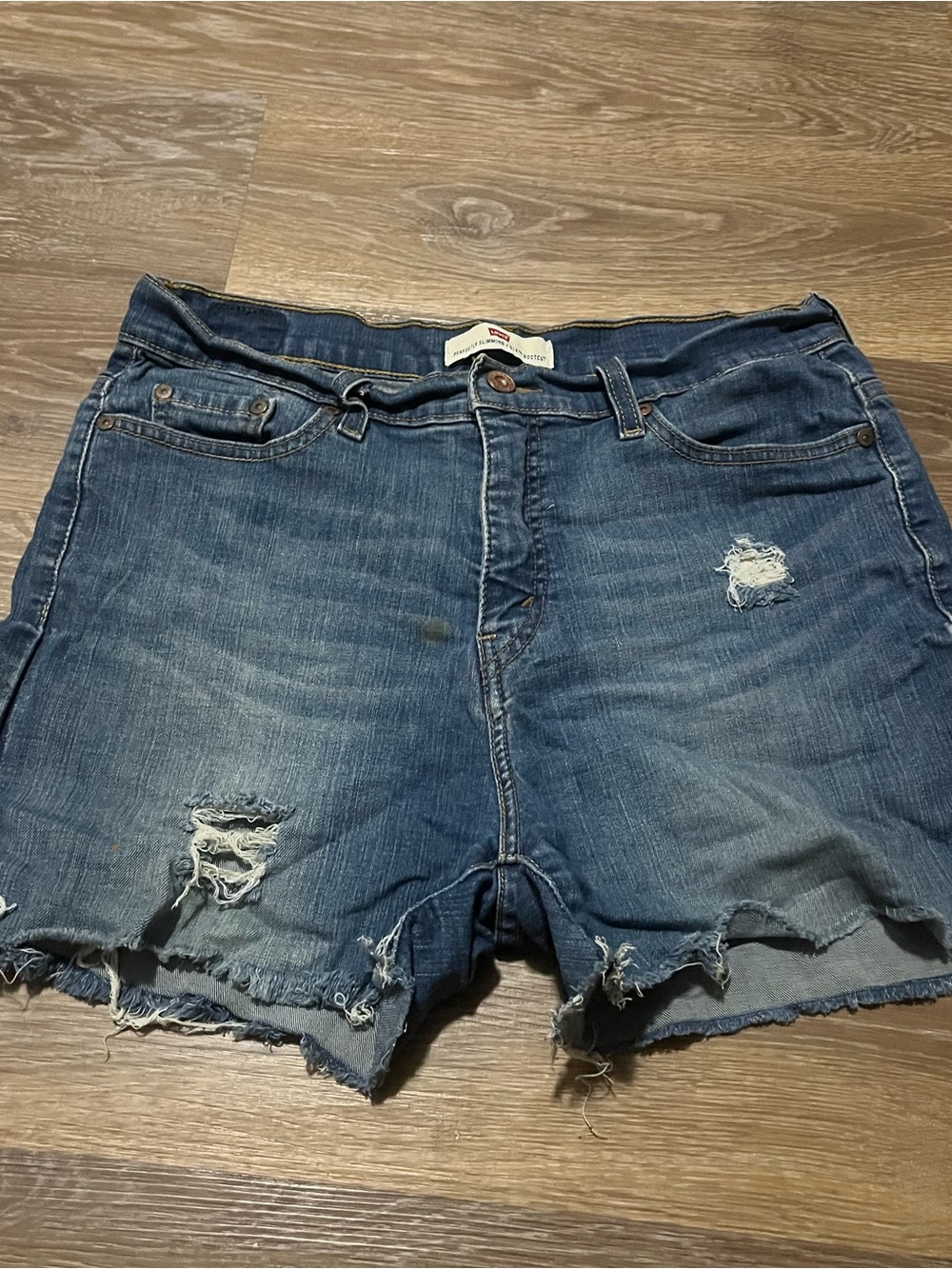 Levi's Distressed Mid-Blue Denim Cutoff Shorts